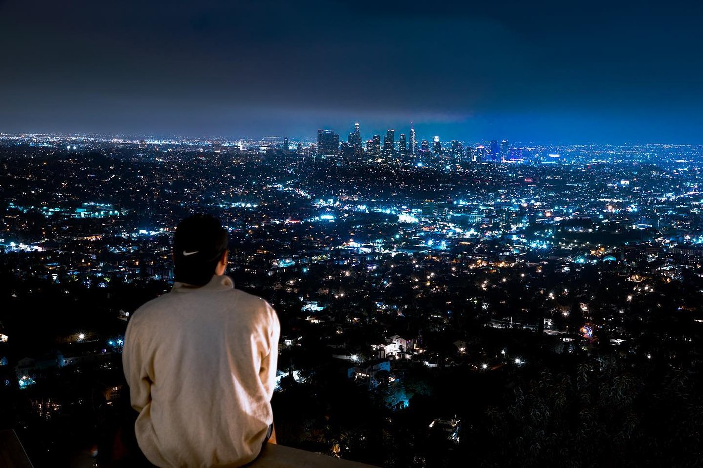 Looking over the city at night